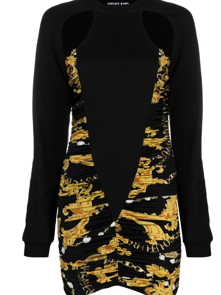 Affordable Jeans ruched Versace minidress logo-print cut-out Couture Women 0822